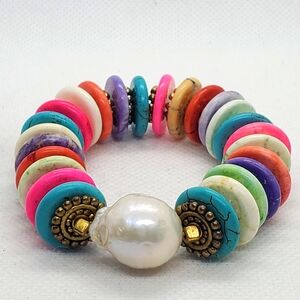 GiuliA Bracelets-handmade Colorful Beaded with Real Baroque Pearl Accent